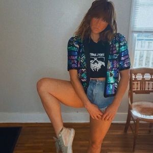 Vintage Laurence Kazar beaded short sleeve jacket size PS